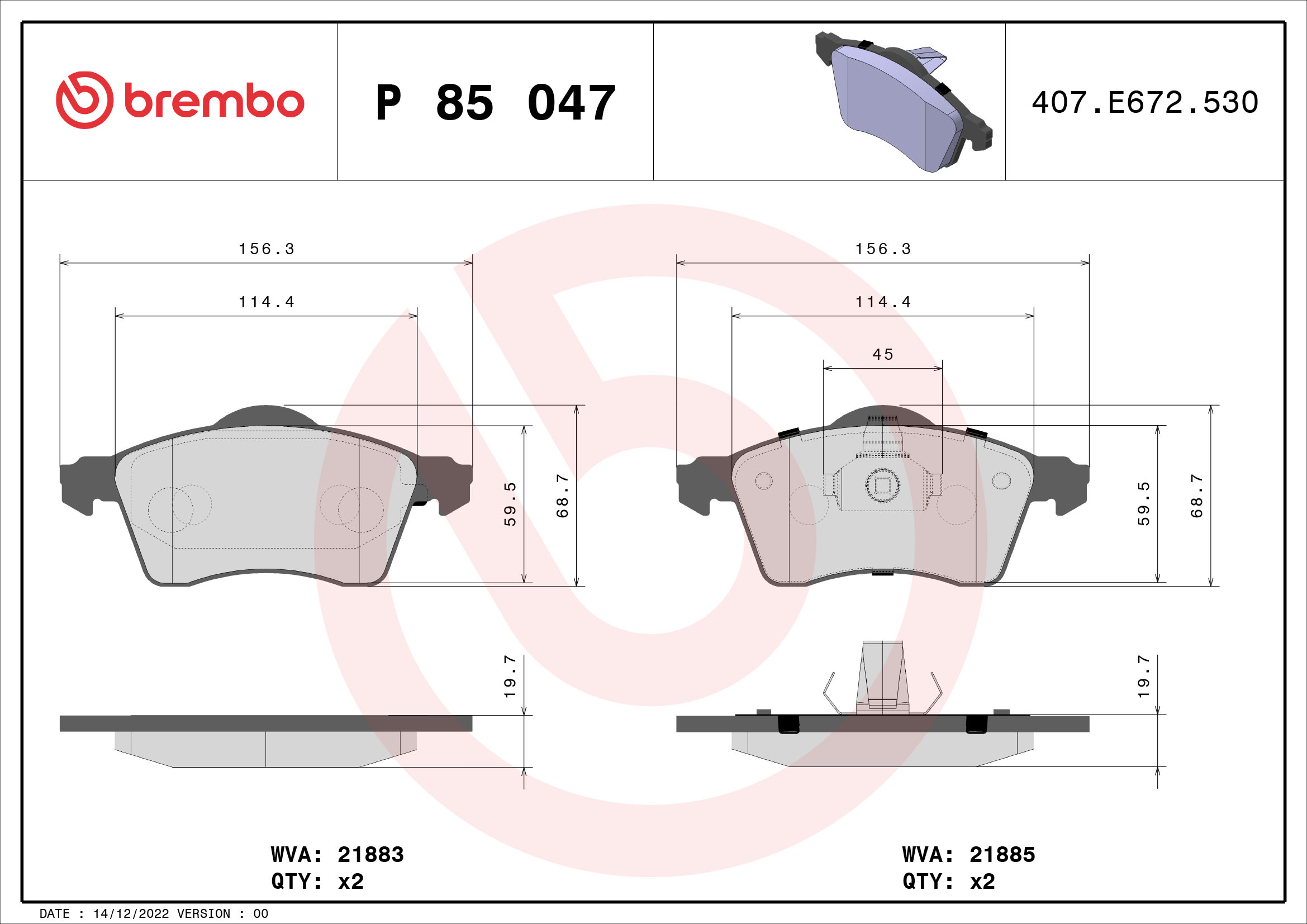 A.B.S. P 85 047 BREMBO BREMSBELÄGE, RICHTUNGSGEBUNDEN Bremsbelagsatz, Scheibenbremse